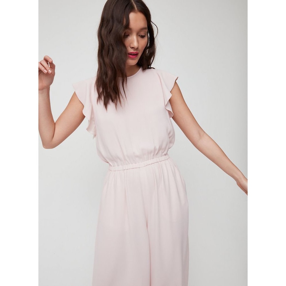 Aritzia Wilfred Pink Ruffle Sleeve Scoop Neck Sleeveless Fleurette Jumpsuit
